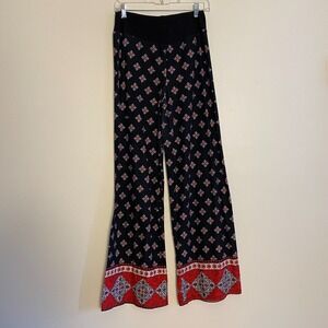 ASHLEY‎ BLUE Black Colorful Pants Pull On Size L Bohemio Hippie